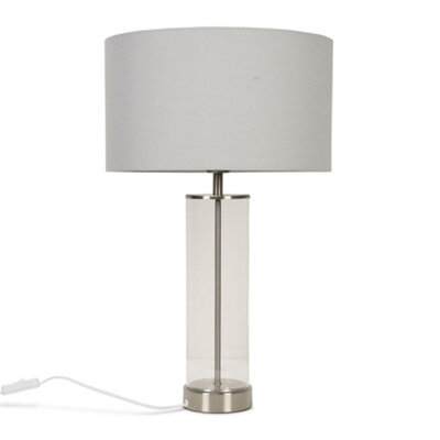 Valuelights Balan Brushed Chrome Table Lamp With Grey Drum Shade - image 1