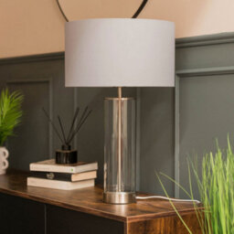 Valuelights Balan Brushed Chrome Table Lamp With Grey Drum Shade - thumbnail 4