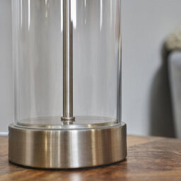 Valuelights Balan Brushed Chrome Table Lamp With Grey Drum Shade - thumbnail 6