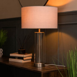 Valuelights Balan Brushed Chrome Table Lamp With Grey Drum Shade - thumbnail 3