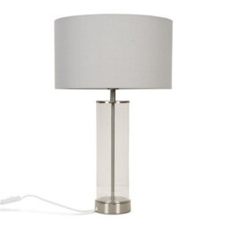 Valuelights Balan Brushed Chrome Table Lamp With Grey Drum Shade - thumbnail 1