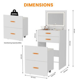 3-In-1 Compact Dressing Table Set With Mirror, 3 Storage Drawers & Rolling Stool, White - thumbnail 8