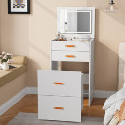 3-In-1 Compact Dressing Table Set With Mirror, 3 Storage Drawers & Rolling Stool, White - thumbnail 3