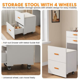 3-In-1 Compact Dressing Table Set With Mirror, 3 Storage Drawers & Rolling Stool, White - thumbnail 7