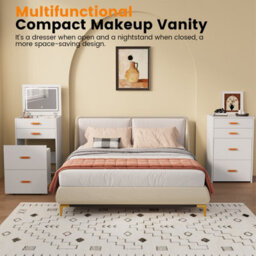 3-In-1 Compact Dressing Table Set With Mirror, 3 Storage Drawers & Rolling Stool, White - thumbnail 6