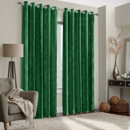 Aspire Homeware Emerald Green Velvet Curtain Room Darkening Blackout Eyelet Curtain Pair (W)168Cm X (D)183Cm With Tie Back Pair