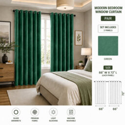 Aspire Homeware Emerald Green Velvet Curtain Room Darkening Blackout Eyelet Curtain Pair (W)168Cm X (D)183Cm With Tie Back Pair - thumbnail 9