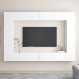Berkfield 8 Piece Tv Cabinet Set White Engineered Wood - thumbnail 1