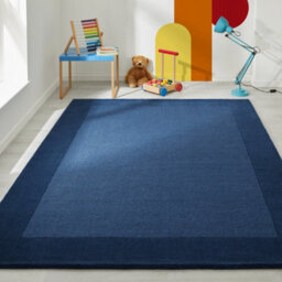 Handmade Luxurious Modern Bordered Blue Plain Easy To Clean Wool Rug For Living Room & Bedroom-160Cm X 230Cm