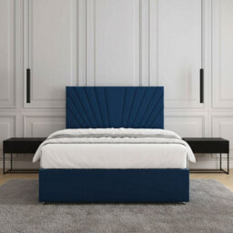 REGIONAL FURNISHINGS Divan Bed Set Blue Plush Velvet With 24 Inch Headboard 2Drawersfootend & Mattress In 4Ft Double King Superking Sizes - thumbnail 2