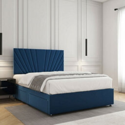 REGIONAL FURNISHINGS Divan Bed Set Blue Plush Velvet With 24 Inch Headboard 2Drawersfootend & Mattress In 4Ft Double King Superking Sizes - thumbnail 3