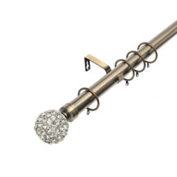 Lister Cartwright 28mm Antique Brass Fixed Metal Curtain Pole Set With Crackle Glass Finial(150 Cm)