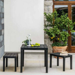 Urbn-Living Urbnliving Square Garden Plastic Patio Dining Table & 2 Benches Outdoor Deck Furniture Set - thumbnail 1