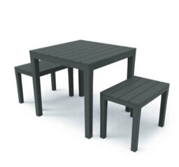 Urbn-Living Urbnliving Square Garden Plastic Patio Dining Table & 2 Benches Outdoor Deck Furniture Set - thumbnail 2