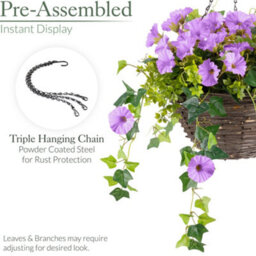 Christow Artificial Petunia Wicker Hanging Basket Uv Resistant Foliage Purple 30Cm - thumbnail 6