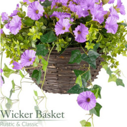 Christow Artificial Petunia Wicker Hanging Basket Uv Resistant Foliage Purple 30Cm - thumbnail 4