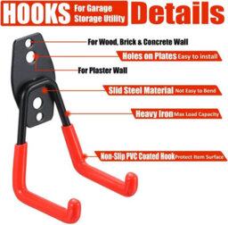 ATEK Steel Garage Storage Hooks,10Pcs.heay Duty Wall Mounted Anti Slip Coating Garage Organisation Hooks - thumbnail 4