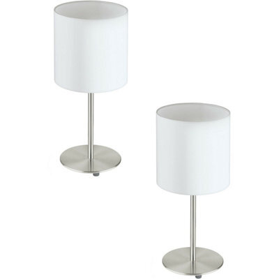 Elegant Satin Nickel Table Desk Lamp - 2 Pack With White Fabric Shade - image 1