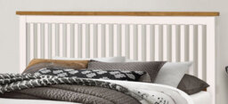 Save On Goods UK 4Ft6 Double White,solid Wood Wooden Bed Frame Bedstead With Oak Finish Top Rail - thumbnail 3