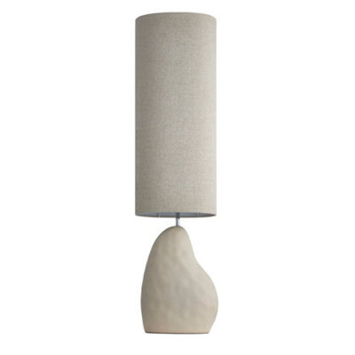 First Choice Lighting Pebble - Matt Ivory Ceramic 122Cm Floor Lamp With Natural Linen Shade - image 1