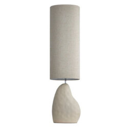 First Choice Lighting Pebble - Matt Ivory Ceramic 122Cm Floor Lamp With Natural Linen Shade