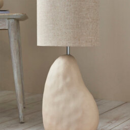 First Choice Lighting Pebble - Matt Ivory Ceramic 122Cm Floor Lamp With Natural Linen Shade - thumbnail 3