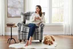 Wing Chair Original Fireside High Back Armchair P And S Balmoral Charcoal Check Real Fabric - thumbnail 4