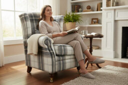 Wing Chair Original Fireside High Back Armchair P And S Balmoral Charcoal Check Real Fabric - thumbnail 5