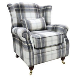 Wing Chair Original Fireside High Back Armchair P And S Balmoral Charcoal Check Real Fabric