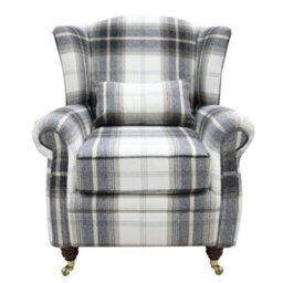 Wing Chair Original Fireside High Back Armchair P And S Balmoral Charcoal Check Real Fabric - thumbnail 2