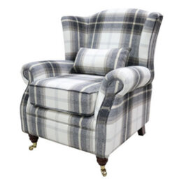 Wing Chair Original Fireside High Back Armchair P And S Balmoral Charcoal Check Real Fabric - thumbnail 3