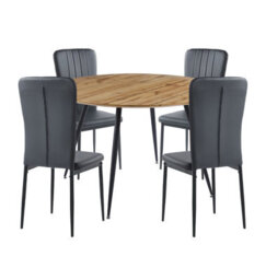 Hallowood Furniture Cullompton Large Round Dining Table 120Cm, Oak Effect Top, With 4 Black Faux Leather High Back Chairs - thumbnail 8