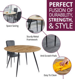 Hallowood Furniture Cullompton Large Round Dining Table 120Cm, Oak Effect Top, With 4 Black Faux Leather High Back Chairs - thumbnail 2