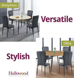 Hallowood Furniture Cullompton Large Round Dining Table 120Cm, Oak Effect Top, With 4 Black Faux Leather High Back Chairs - thumbnail 6