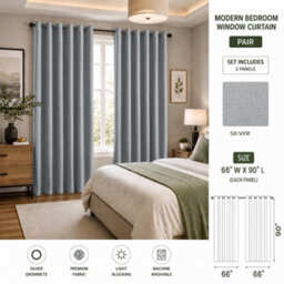 Aspire Homeware Silver Linen 100% Blackout Curtain Thermal Insulated Eyelet Curtain Pair (W)168Cm X (D)228Cm With Tie Back - thumbnail 7