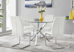 Furniturebox Uk Selina Chrome Round Square Leg Glass Dining Table And 4 White Lorenzo Chairs Set - thumbnail 1