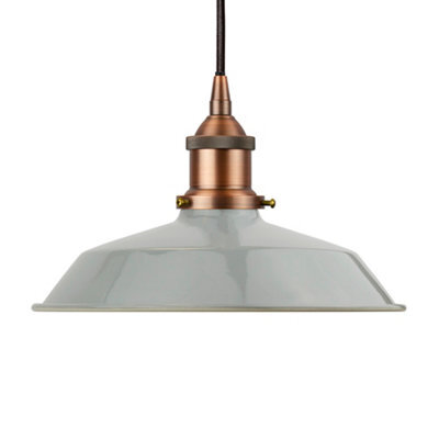 French Grey Small Trinity Metal Painted Dome Pendant Light With Matt Antique Copper Lamp Holder And Black Round Cable - Se Home - image 1