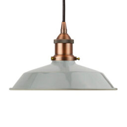 French Grey Small Trinity Metal Painted Dome Pendant Light With Matt Antique Copper Lamp Holder And Black Round Cable - Se Home - thumbnail 1