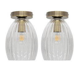 First Choice Lighting Set Of 2 Birch - Fluted Glass Antique Brass Ceiling Light Fittings - thumbnail 1