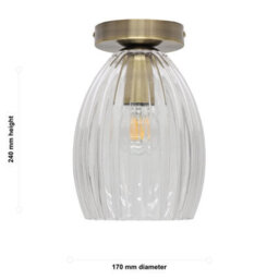 First Choice Lighting Set Of 2 Birch - Fluted Glass Antique Brass Ceiling Light Fittings - thumbnail 6