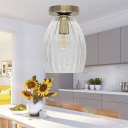 First Choice Lighting Set Of 2 Birch - Fluted Glass Antique Brass Ceiling Light Fittings - thumbnail 5