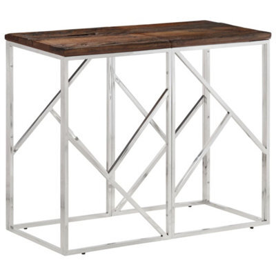 Berkfield Console Table Silver Stainless Steel And Solid Wood Sleeper - image 1