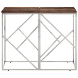 Berkfield Console Table Silver Stainless Steel And Solid Wood Sleeper - thumbnail 2