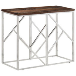 Berkfield Console Table Silver Stainless Steel And Solid Wood Sleeper - thumbnail 1