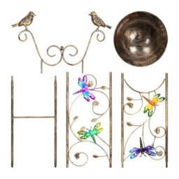 Taylor & Brown Vintage Bird Bath Bowl With Garden Trellis, Freestanding Plant Support, Detachable Iron Bowldragonfly Design - thumbnail 2