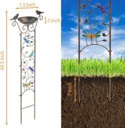 Taylor & Brown Vintage Bird Bath Bowl With Garden Trellis, Freestanding Plant Support, Detachable Iron Bowldragonfly Design - thumbnail 3