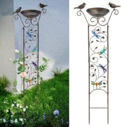 Taylor & Brown Vintage Bird Bath Bowl With Garden Trellis, Freestanding Plant Support, Detachable Iron Bowldragonfly Design