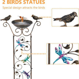 Taylor & Brown Vintage Bird Bath Bowl With Garden Trellis, Freestanding Plant Support, Detachable Iron Bowldragonfly Design - thumbnail 6