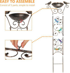 Taylor & Brown Vintage Bird Bath Bowl With Garden Trellis, Freestanding Plant Support, Detachable Iron Bowldragonfly Design - thumbnail 7