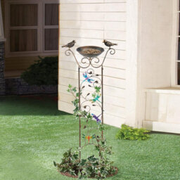 Taylor & Brown Vintage Bird Bath Bowl With Garden Trellis, Freestanding Plant Support, Detachable Iron Bowldragonfly Design - thumbnail 4